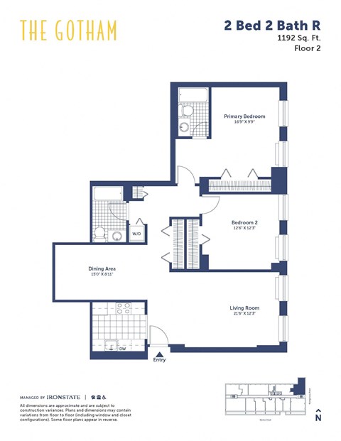 the floor plan of the gotham 2 bed 2 bath